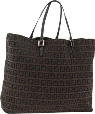 Fendi Pre-owned Tote Bags, female, Brown, Size: ONE SIZE Pre-owned Vintage Zucchino Canvas Hand Bag