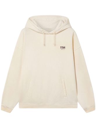 Golden Goose Cream Relaxed-Fit Hoodie with Drawstring and Ribbed Details