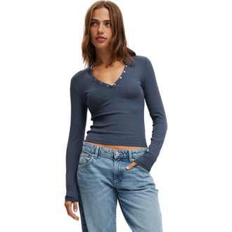 Cotton On Womens Ryan Henley Long Sleeve in Collegiate Navy at Nordstrom, Size X-Small