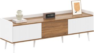 STILVORA Mueble Tv Con 3 Puertas Estriadas, Borde Elevado Y Antivuelco, Estilo Moderno, 160&times;39&times;49,5 Cm, En Mdf, Blanco Y Natural