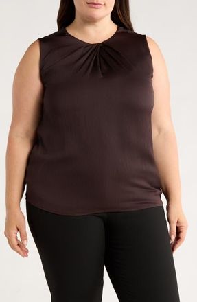 Anne Klein Pleated Jewel Neck Sleeveless Top in Deep Mahogany at Nordstrom, Size 3X