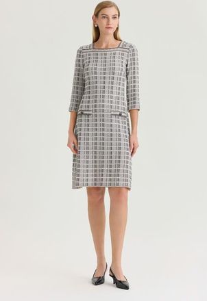Ming Wang A-Line Contrast Stitch Tweed Knit Dress in Limestone/black/white at Nordstrom, Size X-Small