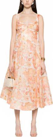 Zimmermann Rebellion Drape Midi Dress In Golden Bloom