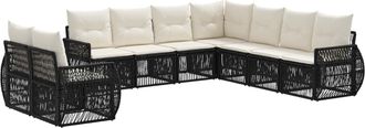 vidaXL Conjunto De Sof&aacute;s De Jard&iacute;n 9 Uds. Negro Y Blanco Crema Vidaxl