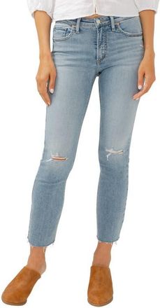 Silver Jeans Co Most Wanted Ripped Mid Rise Ankle Straight Leg Jeans in Indigo at Nordstrom, Size 25 27