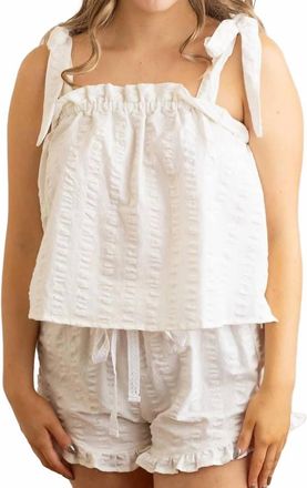 8 Oak Lane Textured Stripe Tie Top Ruffle Sleep Set In White