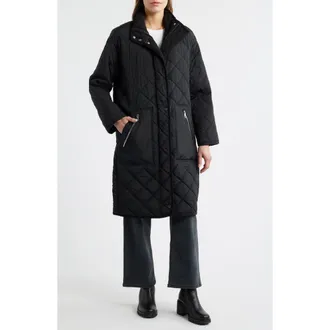 Bernardo Quilted Long Coat in Black at Nordstrom Rack, Size Xx-Large