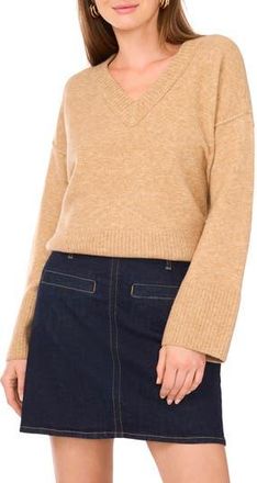 Vince Camuto High-Low V-Neck Sweater in Latte Heather at Nordstrom Rack, Size X-Small