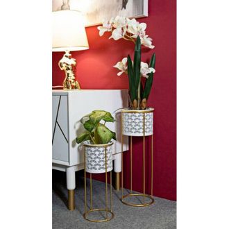 Dmora Dmora - Objetos Dore, Complemento De Decoraci&oacute;n, Art&iacute;culo Decorativo, Accesorio De Decoraci&oacute;n, 17x17 H46 Cm, Blanco Y Oro