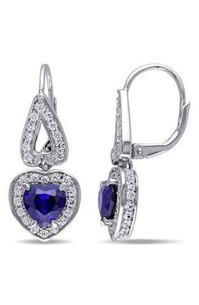 Delmar Lab Grown Sapphire & White Sapphire Heart Drop Earrings in Blue at Nordstrom Rack