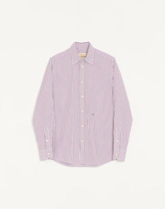 Valentino Camicia Valentino in popeline di cotone con ricamo VLogo a righe Uomo BURRO/BORDEAUX 38