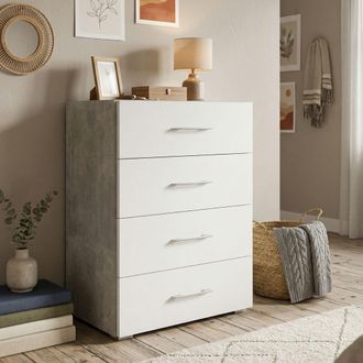 Dmora Cajones Dmagli, Cajonera Con 4 Cajones Para Dormitorio, Mueble Multiusos Para Oficina O Estudio, 60x41h87 Cm, Cemento Y Blanco - Dmora