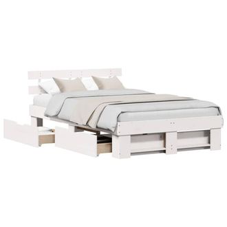 Berkfield Home White White Bed Frame with Drawers - 135x190 cm Solid Pine Wood