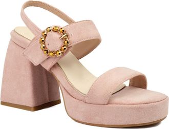 Generic Womens Faux Suede Wedding Dress Shoes Open Toe Slingback Bridal Sandals Chunky Block Heel Party Prom Pumps with Buckle,Pink,7.5 UK