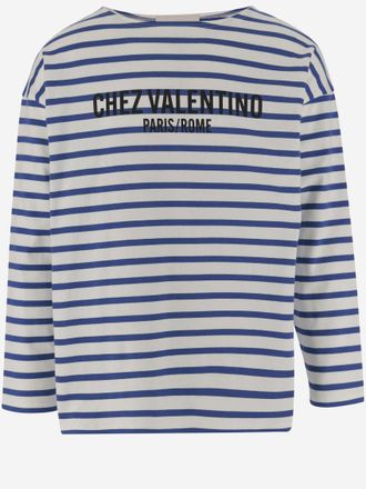 Valentino Blue Crewneck Striped T-Shirt