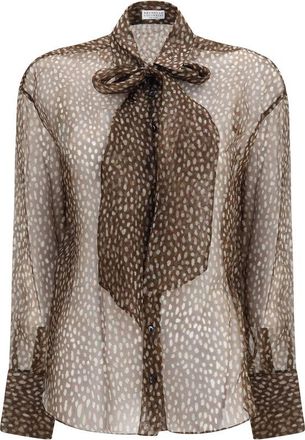 Brunello Cucinelli Brown Silk Pattern Womens Shirt