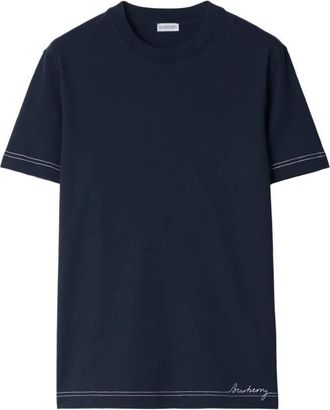 Burberry Logo Embroidered Cotton T Shirt, Size XX-Small