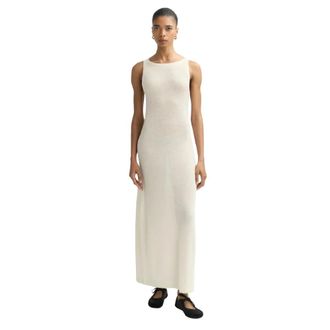 Soft Goat Gebreide Maxi Jurk - Dames - Kleedjes - Wit - L - Kasjmier - Kleedjes