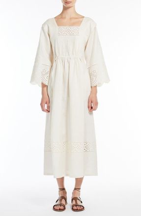 Max Mara Luglio Eyelet Long Sleeve Maxi Dress in Ecru at Nordstrom, Size 10