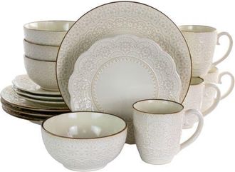 Elama Contessa 16 Piece Embossed Scalloped Stoneware Dinnerware Set in White at Nordstrom