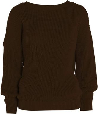 Janisramone Oversized New Ladies Womens Chunky Baggy Jumper Knitted Sweater Thick Top S-3XL 8-26 Brown
