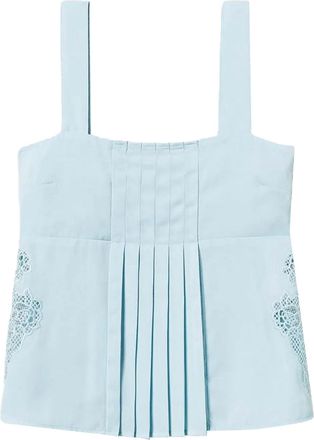 Twin-Set Top plissettato in twill con ricamo - Blu