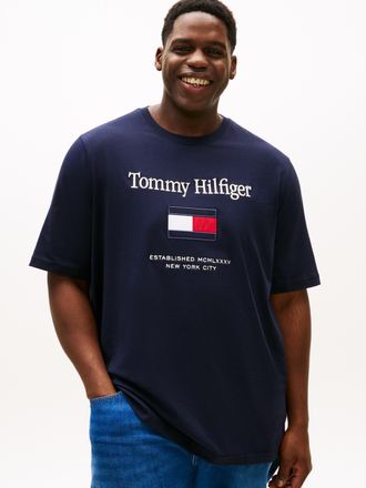 Tommy Hilfiger Big & Tall T-Shirt BT-TOMMY EMBRO FLAG, Herren, Gr. 4XL, desert sky, Single Jersey, Obermaterial: 100% Baumwolle, TOMMY HILFIGER BIG & TALL, Rundhals, Shirts T-S