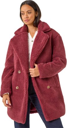 DUSK Womens Oversized Boucle Coat - Burgundy - Size 12 UK