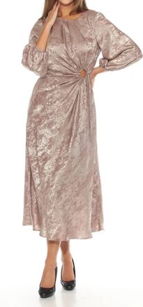 Joseph Ribkoff Metallic Cutout Detail Puff Sleeve Maxi Dress In Beige/gold