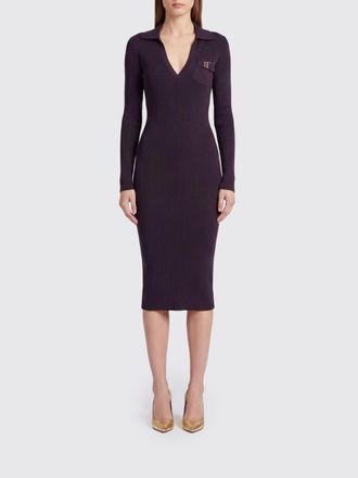 Elisabetta Franchi Abito midi a tubino in maglia a coste con scollo a V