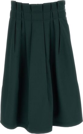 Marni Green Pleated Fabric Midi Skirt