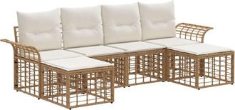 vidaXL Conjunto De Sof&aacute;s De Exterior 6 Uds. Natural Y Crema Poli&eacute;ster Vidaxl