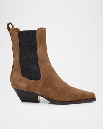 Brunello Cucinelli Suede City Block-Heel Western Booties