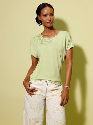 Cr&eacute;ation L Rundhalsshirt CREATION L Modal-Mix-Shirt, Damen, Gr. 36, pistazie, 95% Modal, 5% Elasthan, unifarben, Rundhals, Shirts Rundhalsshirt