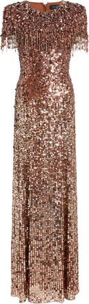 Jenny Packham Eugenie maxi-jurk met pailletten en franje - Bruin