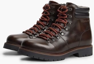 Tommy Hilfiger Mens Waterproof Leather Lace-Up Boot - Brushed Brown - US 11.5 / EU 45