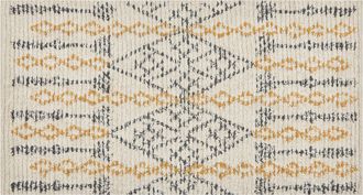 Beliani Alfombra De Algod&oacute;n Beige Amarillo Negro 80 X 150 Cm Hecho A Mano Geom&eacute;trico Kadapa