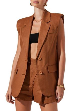 ASTR the Label Kyrie Extended Shoulder Linen Vest in Almond at Nordstrom, Size Small