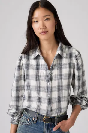Levi's Juna Western Shirt - Mujer - XS - Azul / Slub Plaid Peacoat Plain Weave