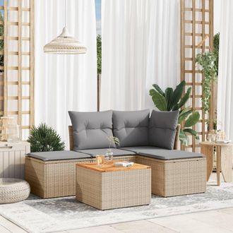 vidaXL Juego De Sof&aacute;s Jard&iacute;n Con Cojines Beige Mezcla 5 Pzas Rat&aacute;n Pe Vidaxl