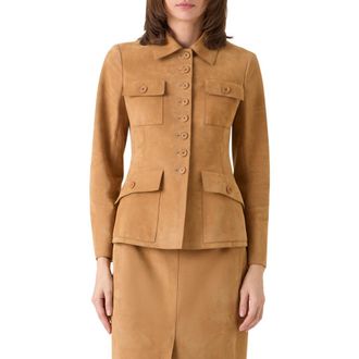 Akris Delia Fitted Goatskin Suede Jacket in Camel at Nordstrom, Size 10