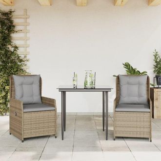 vidaXL Set Comedor De Jard&iacute;n 3 Pzas Con Cojines Rat&aacute;n Sint&eacute;tico Beige Vidaxl