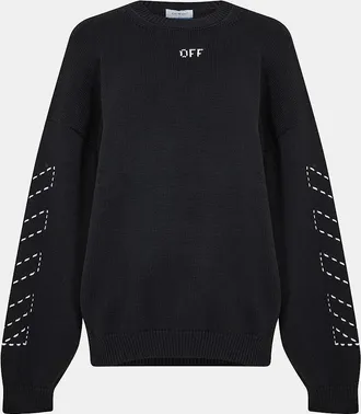 Off-white Mens Embroidered Regular Fit Crew Neck Sweater - Black - Size: XL