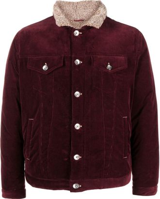 Brunello Cucinelli corduroy shearling-lining shirt jacket - men - Cashmere/Elastodiene/Cotton/Lamb Fur - 54 - Red
