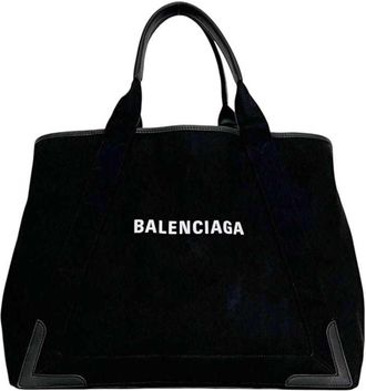 Balenciaga Black Cotton Canvas Leather Tote Bag (Pre-Owned)