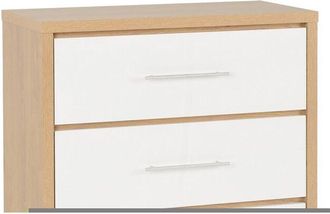 Seconique Seville 3 Drawer Chest - L39 x W80 x H86 cm - White High Gloss/Light Oak Effect Veneer