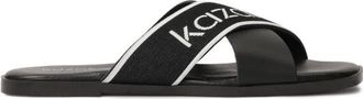 Kazar Platte slides met versierde band - Dames - Sandalen - Zwart - 38 EU - Leer - Schoenen