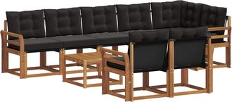 vidaXL Conjunto De Sof&aacute;s De Exterior 9 Uds. Natural Y Negro Vidaxl