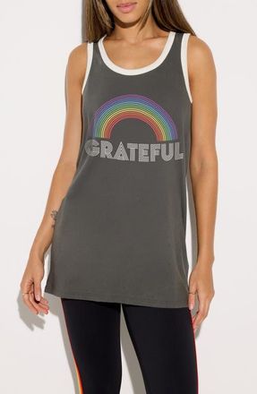 Spiritual Gangster Rainbow Heart Graphic Boyfriend Tank in Vintage Black at Nordstrom, Size Medium