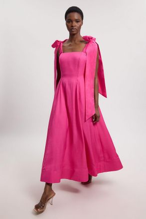 Karen Millen Womens Petite Viscose Linen Tie Strap Woven Prom Dress - Pink - Size 12 UK